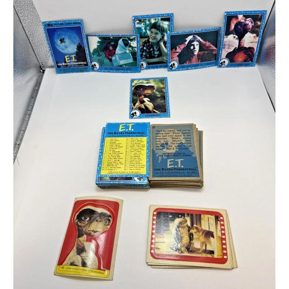 1982 E.T. Movie Trading Cards - Lot of 77 plus 8 Sticker Card